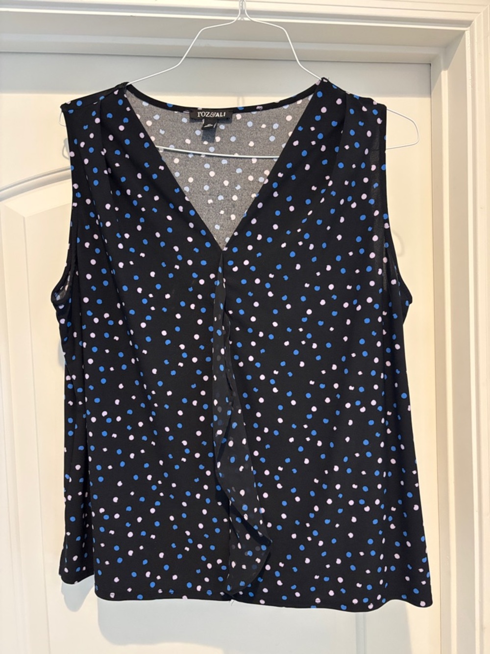 LOFT Black Sleeveless V-Neck Camisole with Blue & grey Polka Dots